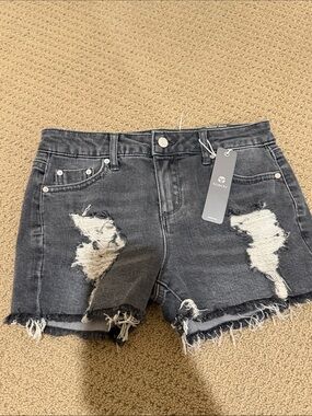 Tractr Girls Distressed Black Denim Shorts